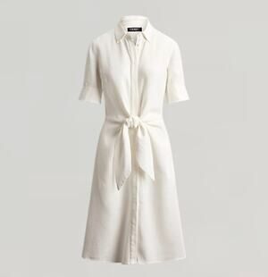 Lauren Ralph Lauren Tie Front Linen Shirt Dress - White Midi Button Down Size 4